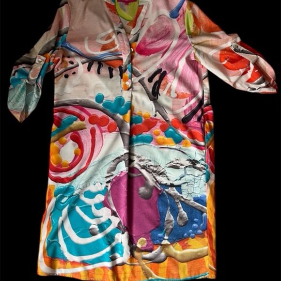 Canadian Designer Claire Desjardins Tab Sleeve Abstract Art Popover Shirt Dress - Picture 8 of 8